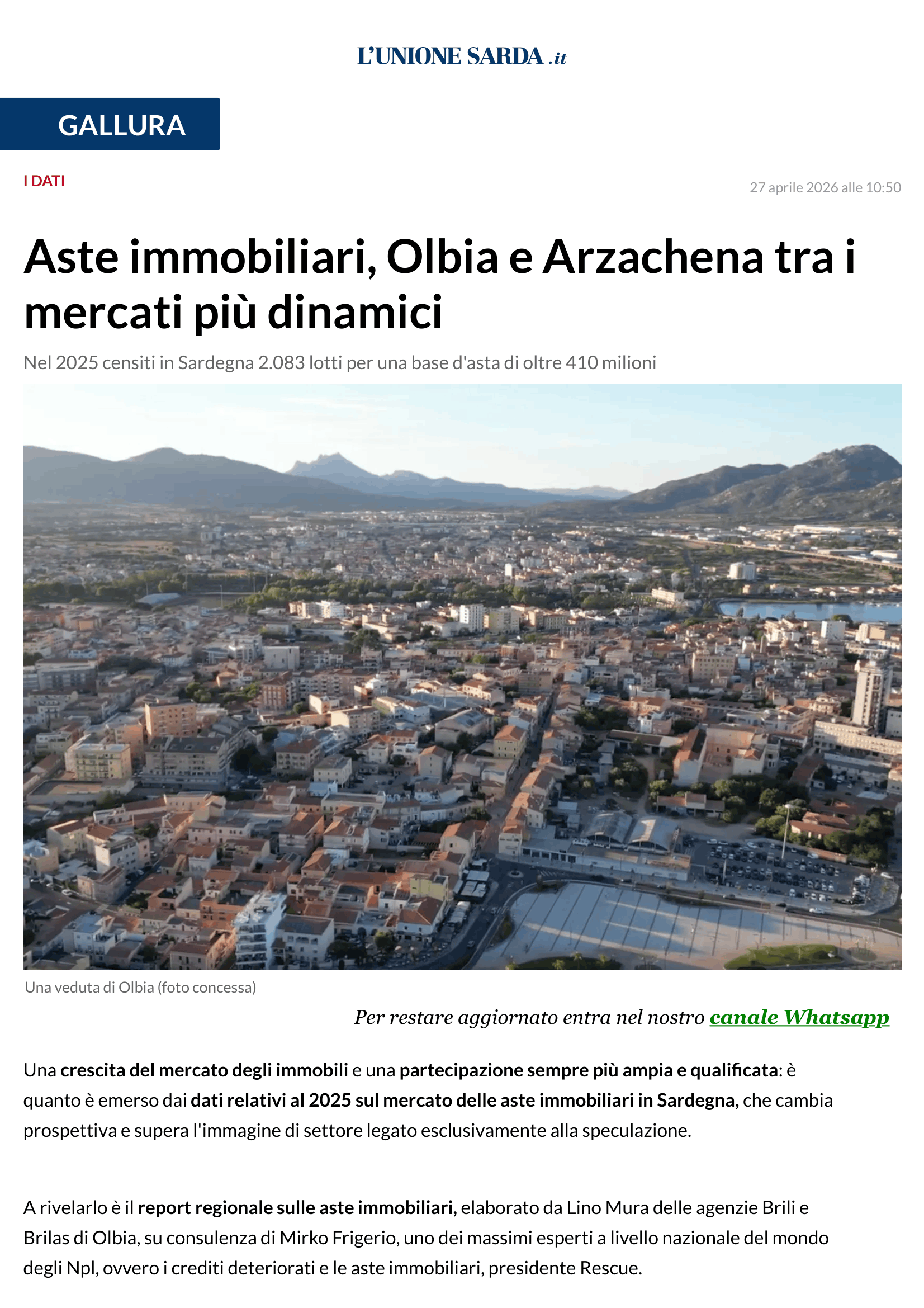 Aste immobiliari, Olbia e Arzachena tra i mercati più dinamici. L'Unione Sarda