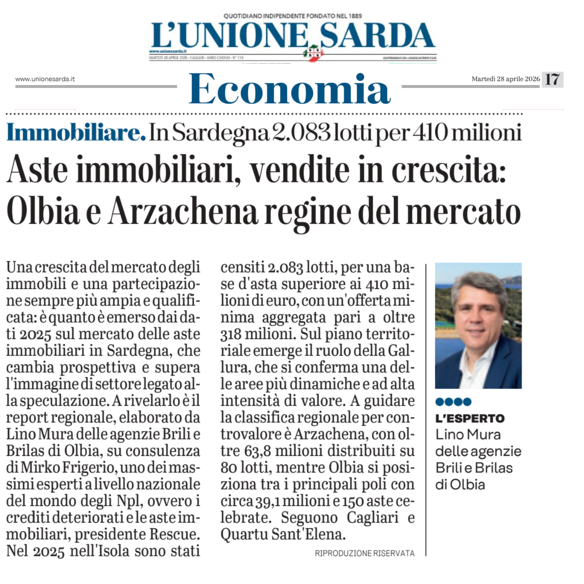 Aste immobiliari, vendite in crescita: lo rivela il report Brili Brilas. L'Unione Sarda