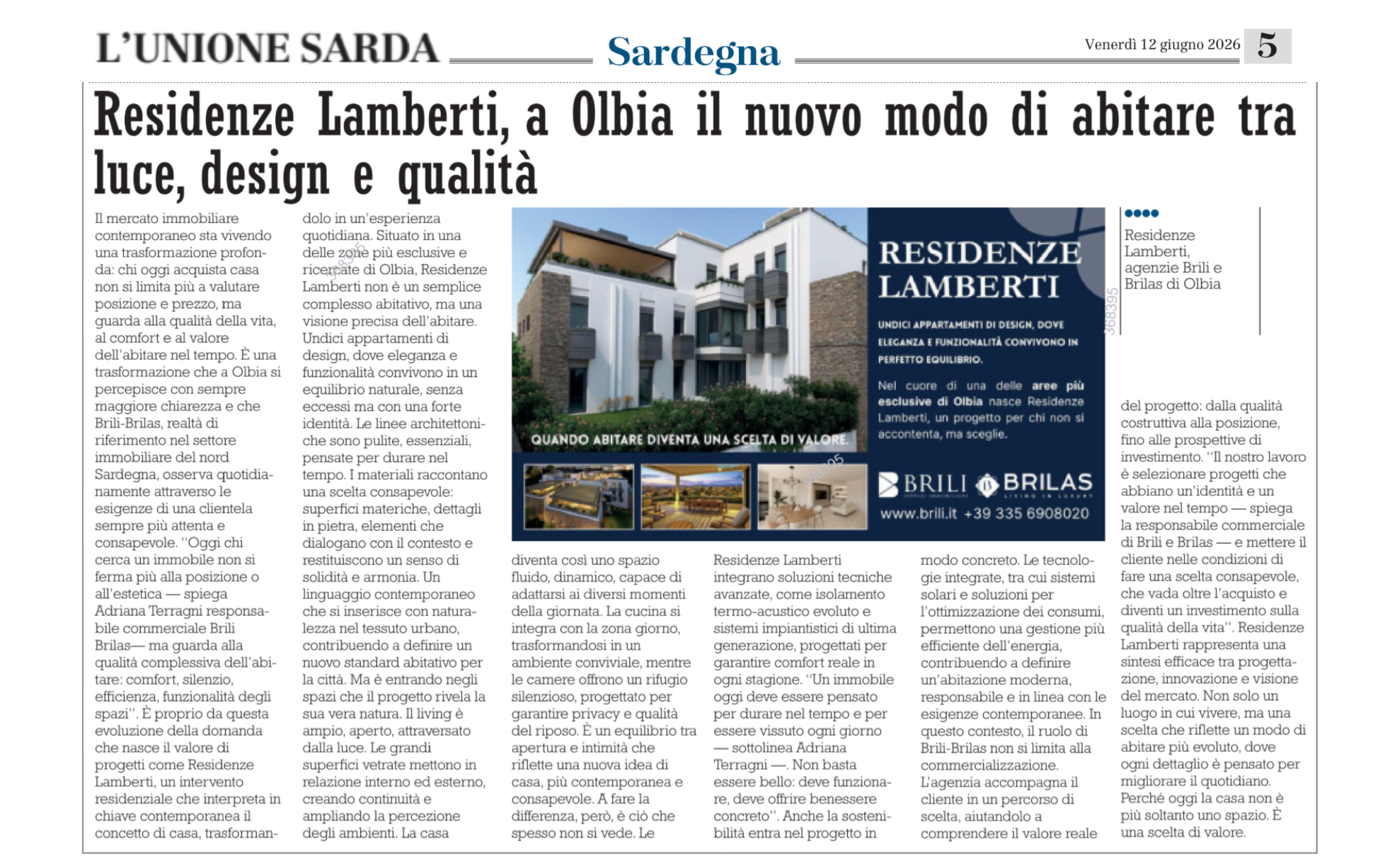 Residenze Lamberti a Olbia: appartamenti di design tra luce, comfort ed efficienza energetica. L'UNIONE SARDA