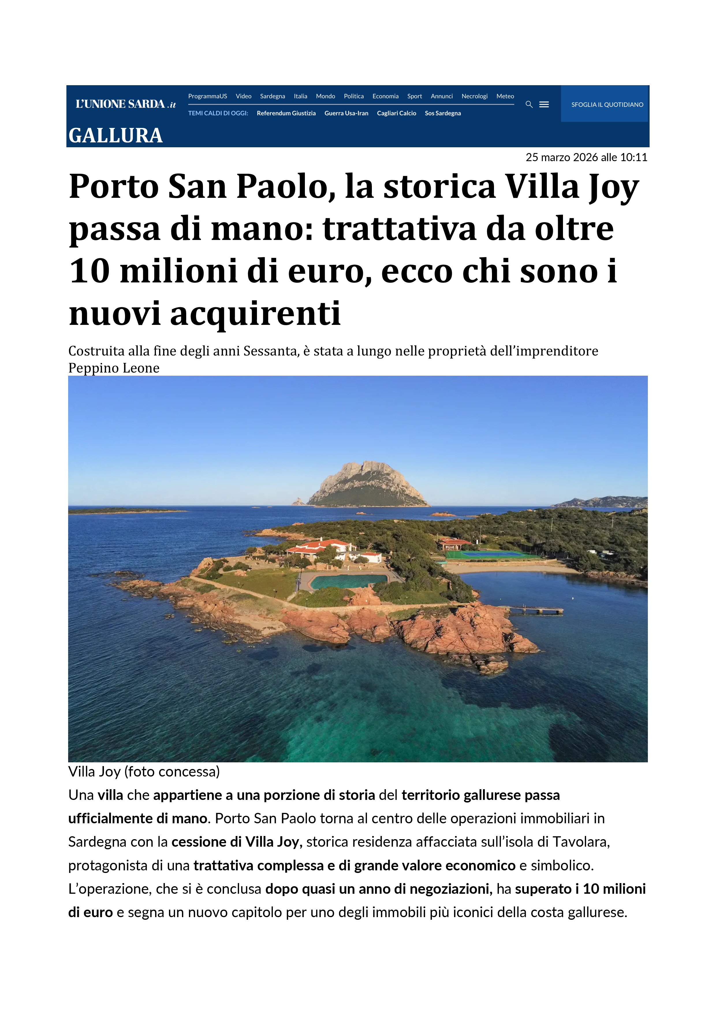 Porto San Paolo, Brilas vende Villa Joy per 10 milioni: ecco chi sono i nuovi proprietari - Unionesarda.it