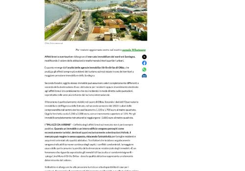Gallura, affitti brevi e overtourism ridisegnano il mercato immobiliare. L'analisi di Brili Brilas. L'Unione Sarda