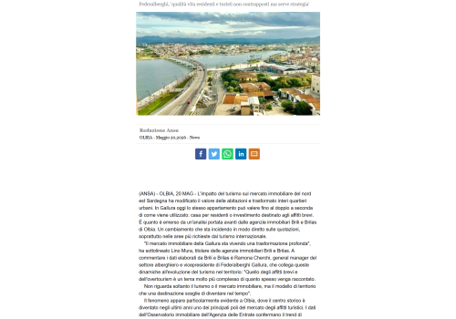 Affitti brevi e overtourism, in Gallura cresce il mercato immobiliare, i dati delle agenzie immobiliari Brili e Brilas. Ansa