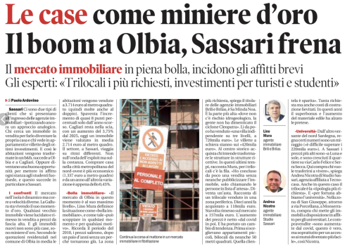 Mercato immobiliare Olbia: l'analisi di Brili Brilas sul boom dei prezzi e degli investimenti. La Nuova Sardegna